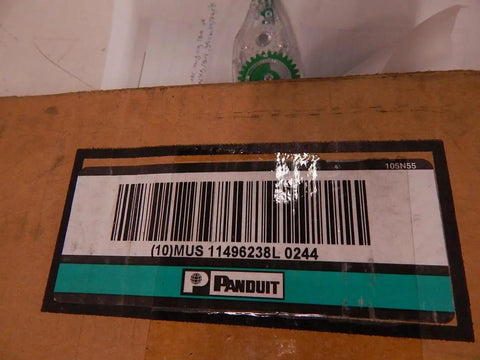Cardboard box with Panduit label and barcode, reflecting a shipment or storage aspect of Horizontal Cable Manager 1U Black