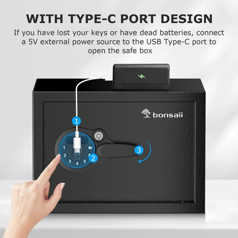 0.6 Cubic Foot Digital Safe With Electronic Keypad And Removable Shelf For Valuables Jewelry And Documents, Type-C Charging