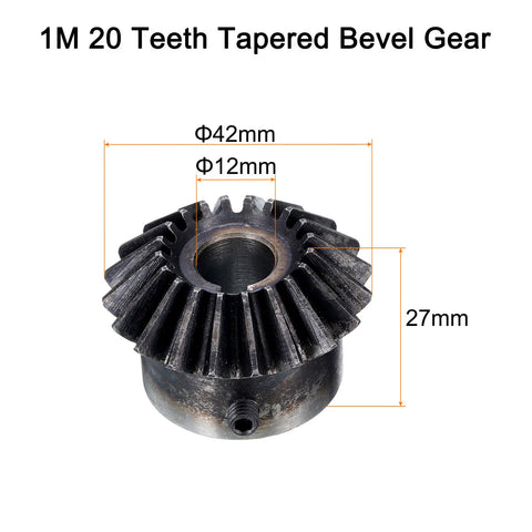 Bevel Gear Set 2M Module 1 To 1 Reduction 20 Teeth 12mm Shaft Hole 90 Degree Steering Gear Bevel Pinion For Hardware Mechanical Rotation Pro Grade Build Durable And Beefy 45 Steel, 1M 20 Teeth shown