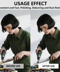 Before and after using Pro Grade All In One 40 Piece Buffing And Grinding Kit with rotary tool for polishing metal blade
