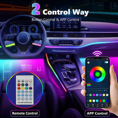 Acrylic Interior Car Led Lighting Kit With Remote And Wireless App showing dashboard with 16 Million Colors on mobile app