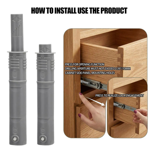 52 Pack Magnetic Push Latches for Cabinets and Drawers, 2.83 Inch Gray Push to Open Hardware with installation demonstration