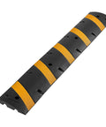Beefy Rubber Driveway Speed Bumps 2-Pack, 6-Foot 2-Channel Modular Traffic Humps, black with yellow stripes, top view