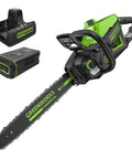 82V 18 Inch Brushless Cordless Chainsaw With 2.7kW Power, 210 Cuts Per Charge, dual port rapid charger, and 4.0Ah battery