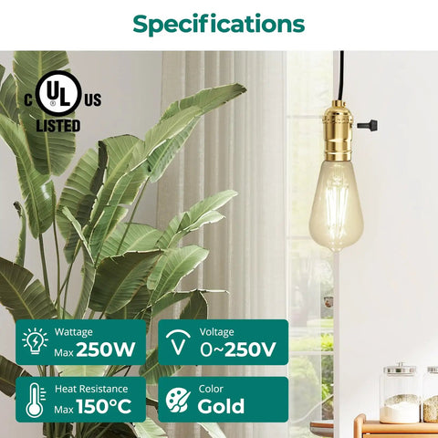 UL Listed 3-Way Lamp Socket Replacement With E26 Base, Turn Switch Knob For Low Medium High Settings, DIY Table And Floor Lamp Repair Kit, Old-School Gold Finish, 1-Pack shown installed with bulb