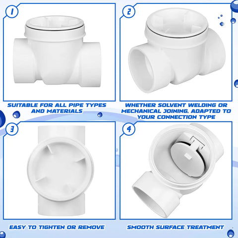 3 Inch Backwater Valve Drain Backflow Preventer For Sewage And Rainwater, White PVC, easy install, multiple views