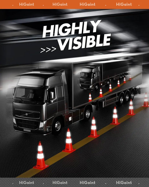 Truck driving past Six Pack 28 Inch Traffic Safety Cones With Reflective Collars For Road Safety Parking Lot And Driving Training