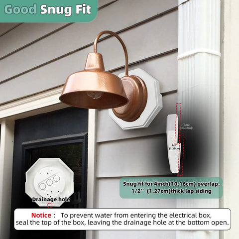 Vinyl Siding Mounting Block With Built In Electrical Box For One Half Inch Lap Siding White 8141 Vertical Siding Mounting Kit No Brainer Install Snug Fit For Quality Exterior Work on wall light