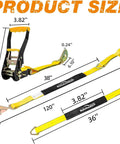 Heavy Duty Car Tie Down Kit With Snap Hooks 10,000 Lb Break Strength showing product size and dimensions