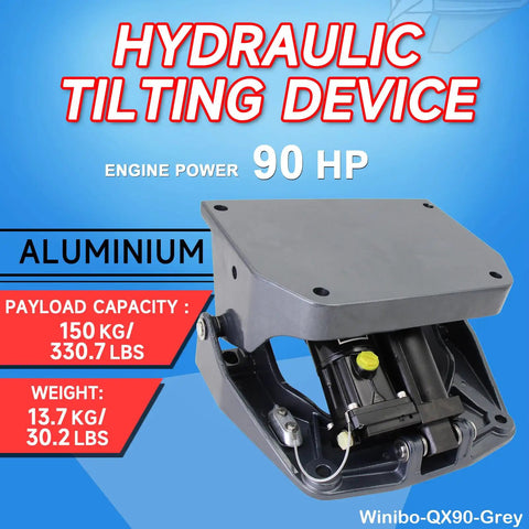 Winibo Heavy Duty Power Tilt And Trim Unit For Outboard Motor Up To 90HP gray aluminum hydraulic tilting device with 150kg capacity.