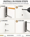 Installation steps for Top Shelf Fold Down Wall Hooks For Heavy Jackets And Keys Set Of Four Brushed Silver Zinc Alloy rectangular rack.