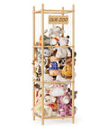 Large Capacity Stuffed Animal Storage Organizer For Playroom, wood zoo toy cage filled with plush toys, vertical open design, natural finish