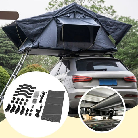 Rooftop Tent Mount Bracket Kit With Quick Release Clamp For Roof Racks And Crossbars, Universal SUV Fit displayed on vehicle