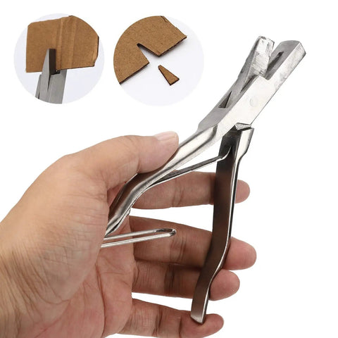 Hand-held stainless steel ear tag plier with V-notch for livestock identification, ergonomic vet tool for cattle, sheep, goats, pigs.