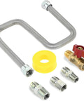 22 Inch Flexible Gas Connector Line Hook Up Kit With Shut Off Valve And Three Different Couplings For Natural Or Propane Appliance Plumbing That Is Super Durable, Easy To Install And Built To Last For Your Home Diy Projects. Flexible stainless steel gas line with shut off valve and fittings