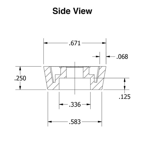 Side view diagram of Eight Handy Round Black Rubber Feet With Metal Insert And Screws For Electronics Kitchen Cutting Boards Woodworking.