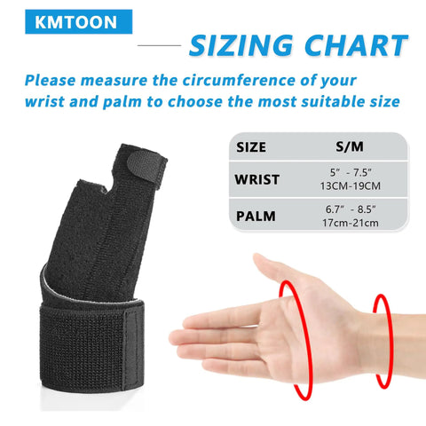 Sizing chart for reversible thumb and wrist stabilizer splint brace, showing small/medium size measurements.