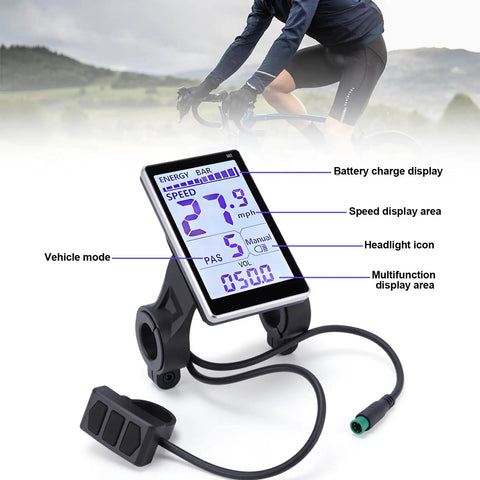 Universal LCD Bike Display Panel For 24V 36V 48V 60V E Bikes And Scooters, 5 Pin M5 Control Meter, clear screen and buttons