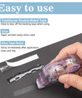 Using 4 Pack Double Sided Tape Roller Set For Crafts And Scrapbooking With Built In Roller Heads on paper surface, adhesive application.
