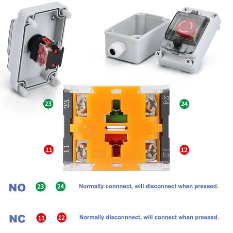 Rugged Outdoor Emergency Stop Button with Box Waterproof E Stop Push Button Switch IP67, internal circuit and terminal detail