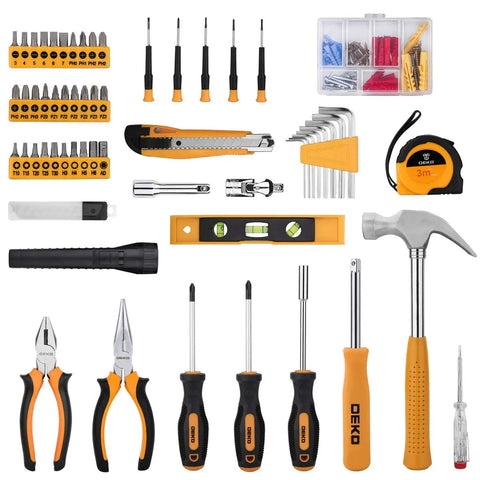 208 Piece General Household Hand Tool Kit With Plastic Storage Case Auto And Home Repair Ready DIY Must Have Set