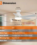 Top Shelf 42 Inch White Low Profile Ceiling Fan With Bright Led Light And Ridiculously Quiet Remote dimensions and features.