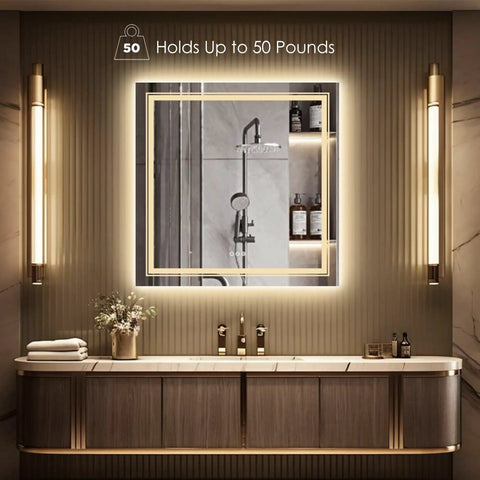 Wall mirror in bathroom illustrating Heavy Duty Aluminum French Cleat Hanger Mirror Hanging Kit With Z Clips And Z Brackets 50 Lbs Capacity