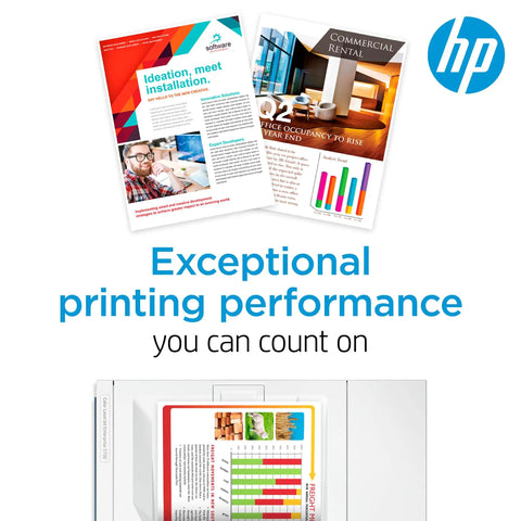 Printed documents showcasing color quality, promoting 210A Cyan Toner Cartridge For Color LaserJet Pro 4201 Series And MFP 4301.