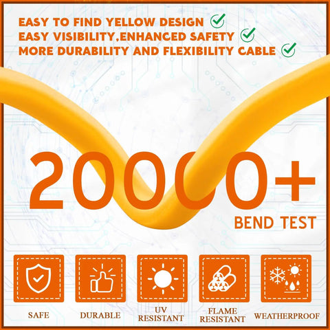 Yellow design showcasing 10 Foot 50 Amp Welder Adapter Cord From 10 50P Male To 6 50R Female For Welding Machines flexibility