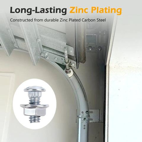 Solid Fit Garage Door Track Bolts And Flange Nuts 1/4 X 5/8 Inches Flat Head Carriage Bolts Zinc Coated Heat Treated Steel Built Tough For Smooth Roller Glide And No Fuss Repairs 25 Piece Bundle close-up of zinc plated carbon steel bolt and garage door track