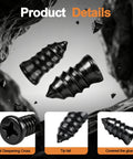 Close-up of two black screw-type tire plugs from 30 Pcs Tire Plugs Screw Type Emergency Tire Repair Kit, roadside detail view