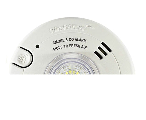 Front view of Hardwired Hearing Impaired Smoke And Carbon Monoxide Alarm With LED Strobe Light BRK 7030BSL Combination Alarm In White
