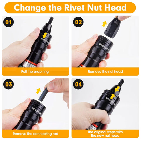Steps to change heads on Heavy Duty Pneumatic Rivet Nut Setting Tool With Quick Change Heads For 10mm 12mm And Three Eighths Inch One Half Inch