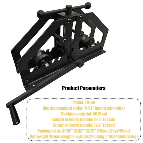 Dinenovate Tr-60 Manual Pipe Bender For 1-50 Inch Round Tube, Heavy Duty Hydraulic Tube Bending Tool with 1-1/2" roller and 45 steel material.