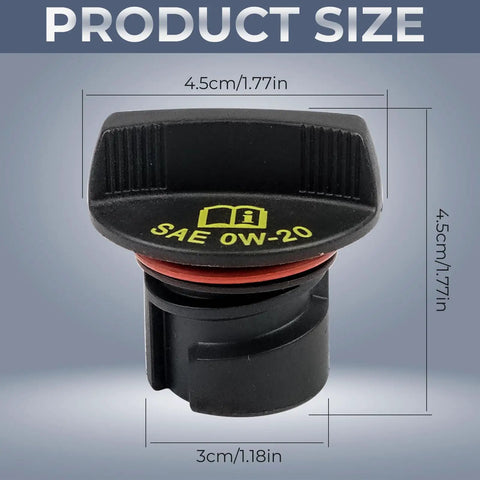 Dodge Engine Oil Fill Cap Replacement 80999 04893232AA For Ram Jeep Chrysler SAE 0W-20 with dimensions labeled