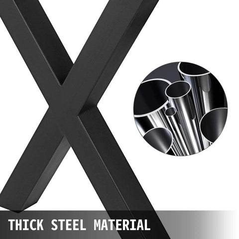 Close-up of the Beefy Pair of Heavy Duty Steel Table Legs, 28 Inch High by 31 Inch Wide X Frame, black powder coated, showing thick steel material