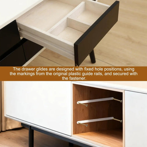 Drawer with 12 Pack White Plastic Drawer Slides 300 Millimeters Side Mounted Grooved Tracks With Screws for smooth gliding.