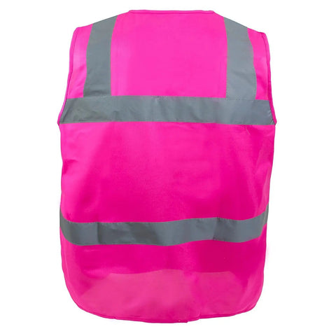 High Visibility Pink Safety Vest With Ansi Class Two Reflective Tape And Zip Front Closure Made From Hella Breathable Polyester back view