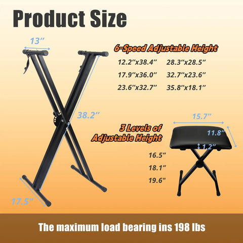Double X Keyboard Stand And Bench Set For Digital Pianos With Adjustable Height And Lockable Straps Fits 49 61 76 And 88 Keys