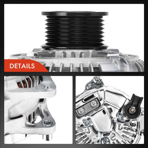 Close-up details of the Beefed-Up 12V 136A Replacement Alternator For Dodge Ram with 7-groove CW pulley