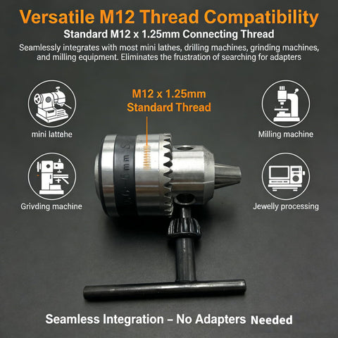 Mini Drill Chuck 0.6 To 6 Mm With M12 Thread, Carbon Steel Collet Chuck for tiny lathe, milling and drilling machines