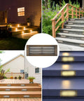 Brass Outdoor Step Lights For Stairs And Decks, Low Voltage Lighting with Solid Brass, Frosted Glass, LED, 9-Inch Wide, installed steps.