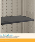 Vertical Shed Shelf Kit For Outdoor Storage, Space Saving Organizer With 30 Pound Capacity, Black Finish, installed in shed
