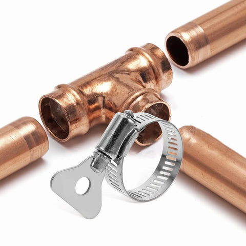 Top Notch 10 Pc Stainless Steel Hose Clamp Kit For Plumbing And Tubes With Worm Drive Secure Install Fixing Water Fuel Lines Quick Release Heavy Duty Gear, stainless clamp on copper pipes