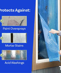 Person applying Blue Window Protection Film 24 Inch By 600 Feet For Construction Self Adhesive Temporary Glass Protection Tape on window