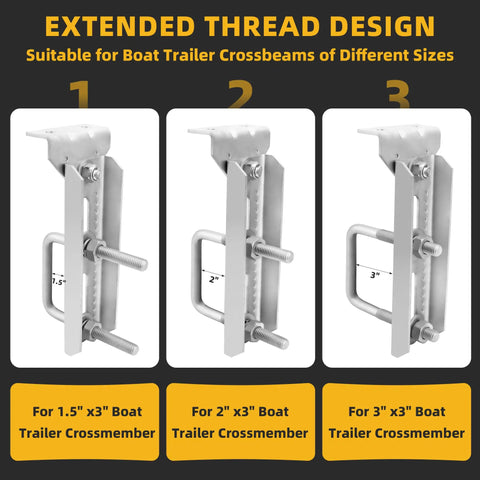 Heavy Duty Galvanized Boat Trailer Bunk Brackets With Swivel Top For Universal Fit On Various Crossmember Sizes Marine Trailers, extended thread design.