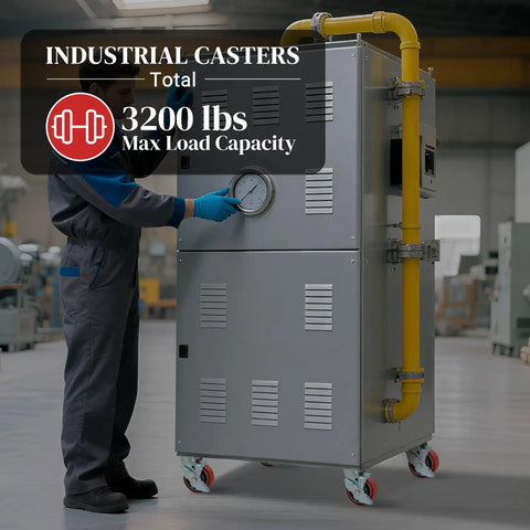 Heavy Duty 4 Inch Industrial Casters With Secure Rolling Brakes 3200 Lbs Capacity Polyurethane Treads on utility cart.