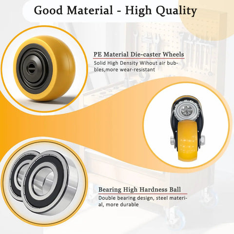 Heavy Duty 3 Inch Swivel Caster Wheels With Standard 3/8 Threaded Stem Set Of 4 For Furniture Shop Carts And Equipment Hella Durable Two Thousand Pound Rolling Capacity with PE material wheels and double bearing design.