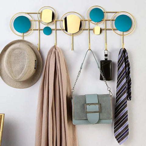 Heavy Duty Wall Mounted Coat Rack With Seven Rustproof Iron Hooks Modern Light Luxury Hardware Entryway And Bathroom Storage Solution That Handles The Daily Grind In Style, displaying hats and bags.