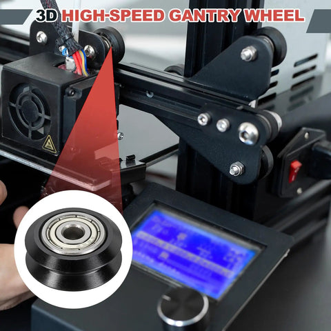 POM V Slot Pulley Wheels Set With 625zz Bearings For Slick High Speed Gantry Motion In DIY 3D Printers And CNC Machines 24mm OD 5mm ID 6mm Wide Black Finish on 3D printer gantry rail